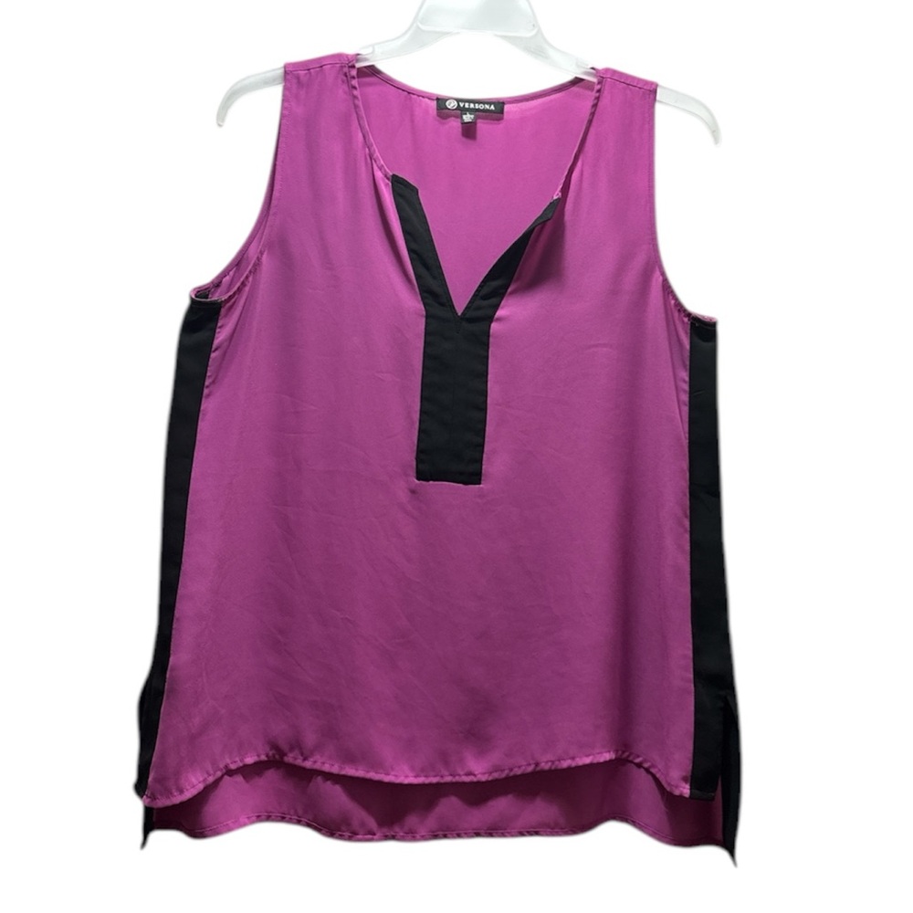 Versona Women's Pullover Purple/Black Sleeveless V Neck Blouse Top Size L